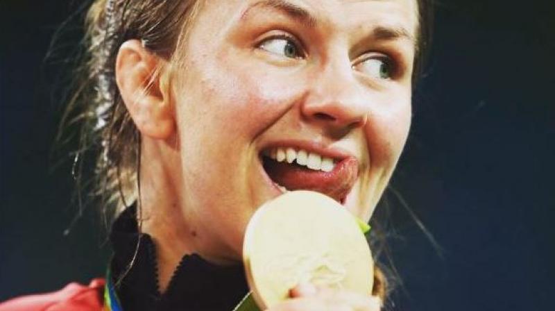 Erica Wiebe beat Kazakhstan’s Guzel Manyurova to clinch the 75 kg freestyle wrestling gold at the Rio Olympics. (Photo: Erica Wiebe/Instagram) Erica Wiebe beat Kazakhstan’s Guzel Manyurova to clinch the 75 kg freestyle wrestling gold at the Rio Olympics. (Photo: Erica Wiebe/Instagram)