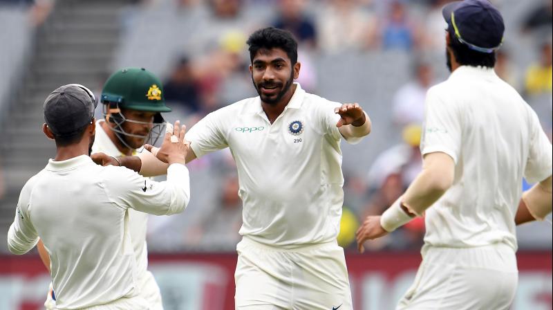 Jasprit Bumrah is once again the pick of the bowlers as he has snapped two wickets in the Australian second innings as India zero in on a win in Melbourne. (Photo: AFP) Jasprit Bumrah is once again the pick of the bowlers as he has snapped two wickets in the Australian second innings as India zero in on a win in Melbourne. (Photo: AFP)
