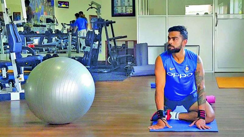 Virat Kolhi during a gym session. Virat Kolhi during a gym session.