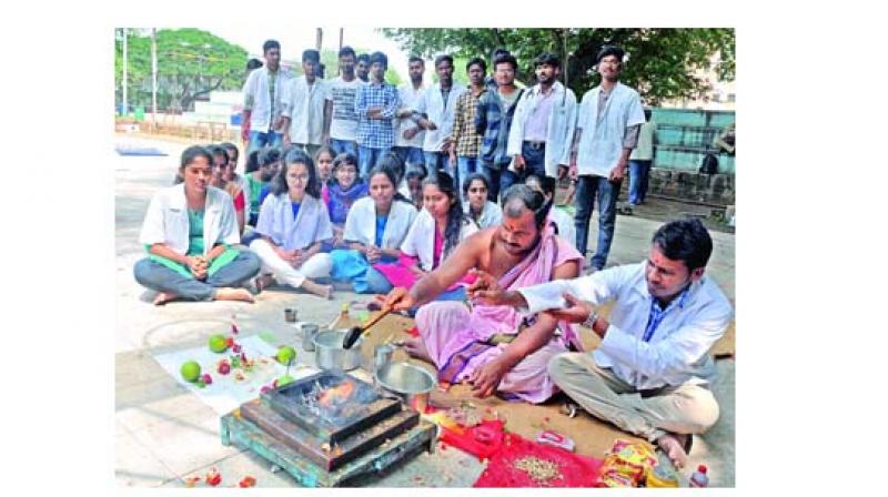 Image result for Osmania Hospital doctors perform homam for new hospital building