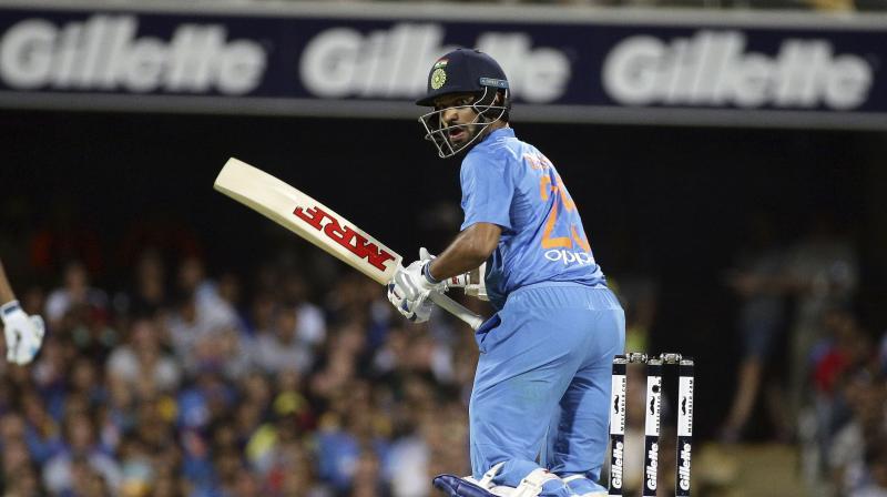 Dhawan smashed a sublime 76 off 42 balls in the run chase before Dinesh Karthik came up with a pulsating 30 off 13 balls towards the end but India still finished agonisingly short on 169 for seven. (Photo: AP) Dhawan smashed a sublime 76 off 42 balls in the run chase before Dinesh Karthik came up with a pulsating 30 off 13 balls towards the end but India still finished agonisingly short on 169 for seven. (Photo: AP)