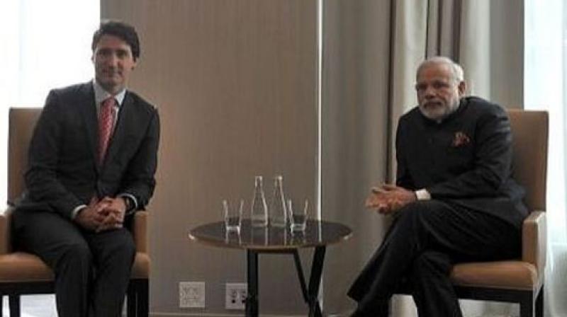 Prime Minister Narendra Modi and Canadian Prime Minister Justin Trudeau. (Photo: Twitter | @PMOIndia) Prime Minister Narendra Modi and Canadian Prime Minister Justin Trudeau. (Photo: Twitter | @PMOIndia)
