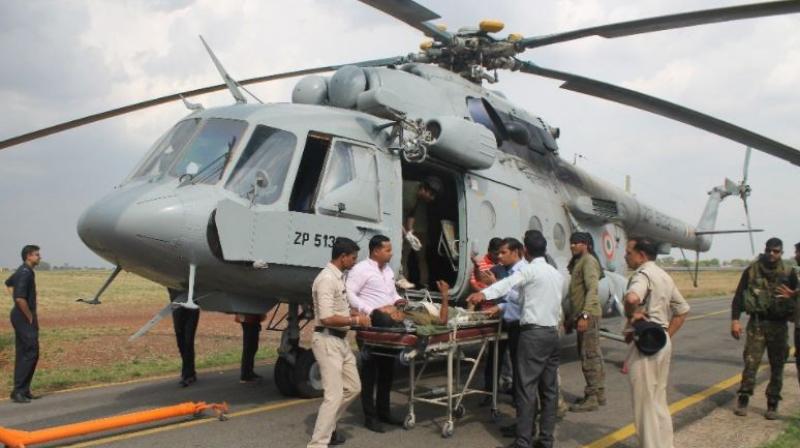 Injured jawans are being evacuated from Tondamarka to Raipur. (Photo: Twitter | ANI) Injured jawans are being evacuated from Tondamarka to Raipur. (Photo: Twitter | ANI)