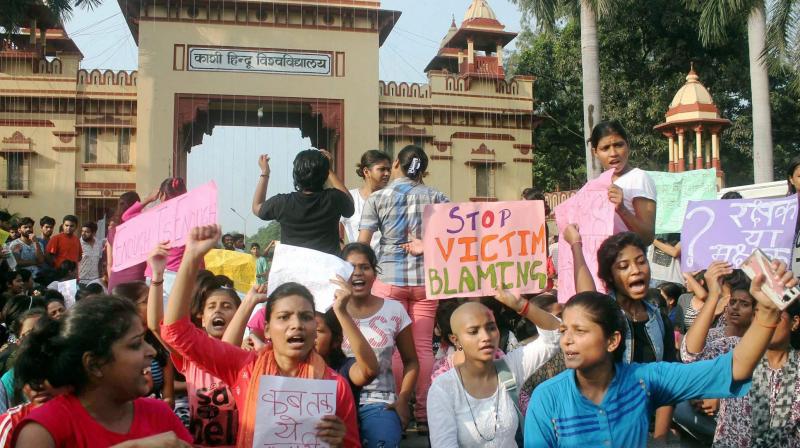 The Banaras Hindu University (BHU) students have been protesting near the university's main gate since Thursday against the rising eve-teasing incidents on the campus. (Photo: PTI) The Banaras Hindu University (BHU) students have been protesting near the university's main gate since Thursday against the rising eve-teasing incidents on the campus. (Photo: PTI)