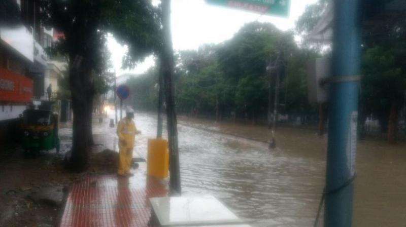 Roads were flooded in Madivala and HSR Layout, almost a repeat of July 2016 flooding. (Photo: ANI | Twitter) Roads were flooded in Madivala and HSR Layout, almost a repeat of July 2016 flooding. (Photo: ANI | Twitter)