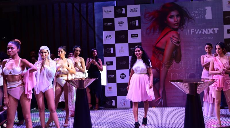 (Centre)Designer Simran Dhond along with models wearing her collection Kaafi Amorous- Lingerie and Sleepwear. (Photo: File) (Centre)Designer Simran Dhond along with models wearing her collection Kaafi Amorous- Lingerie and Sleepwear. (Photo: File)