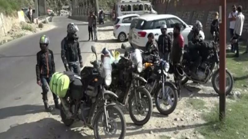 Many riders changed their route and decided to head towards Ladakh via Bhaderwah-Padri area of Doda district passing through the Chamba area of Himachal Pradesh. (Photo: ANI) Many riders changed their route and decided to head towards Ladakh via Bhaderwah-Padri area of Doda district passing through the Chamba area of Himachal Pradesh. (Photo: ANI)