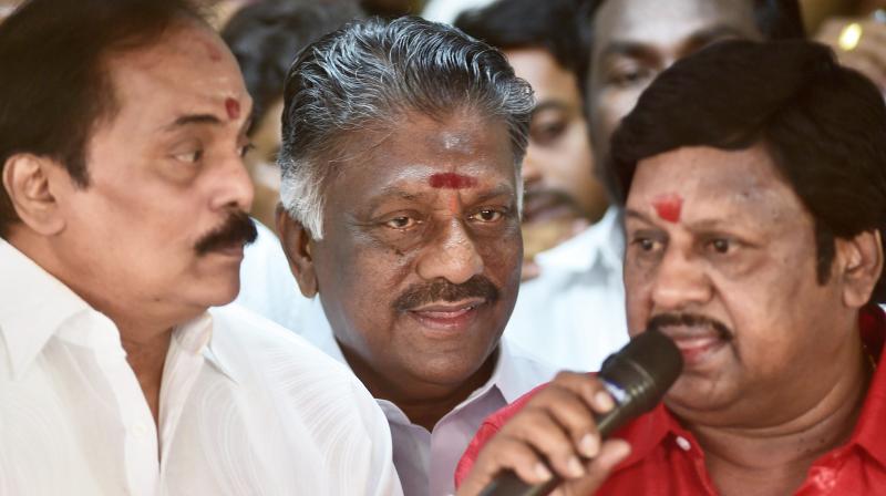 Tamil Nadu Chief Minister O Panneerselvam with actor Thiyagu and actor-director Ramarajan addressing Media in Chennai. (Photo: PTI) Tamil Nadu Chief Minister O Panneerselvam with actor Thiyagu and actor-director Ramarajan addressing Media in Chennai. (Photo: PTI)
