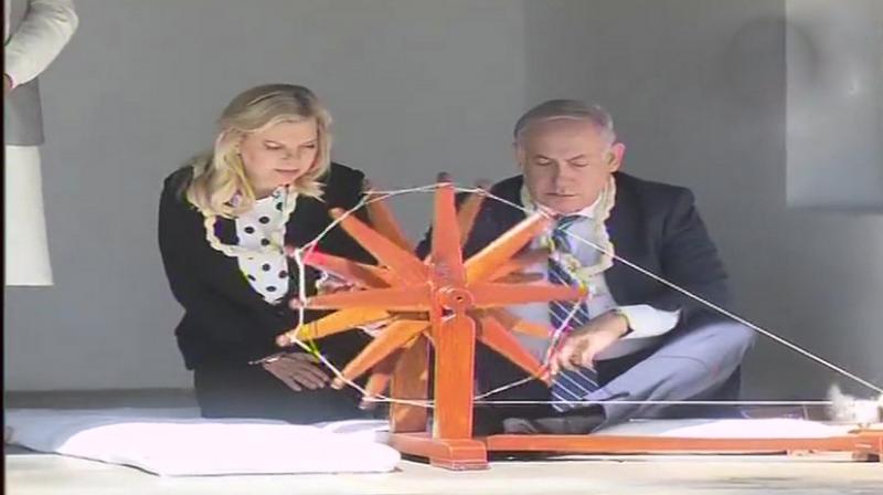 Israeli Prime Minister Benjamin Netanyahu and his wife Sara Netanyahu at Sabarmati Ashram. (Photo: ANI) Israeli Prime Minister Benjamin Netanyahu and his wife Sara Netanyahu at Sabarmati Ashram. (Photo: ANI)