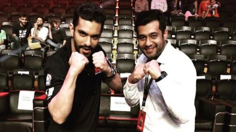 Recently Angad was spotted at the Super Boxing League. Recently Angad was spotted at the Super Boxing League.