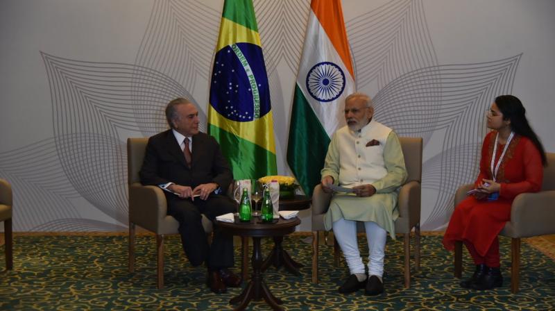 PM Narendra Modi with Brazil President Michel Temer. (Photo: MEA India Twitter handle) PM Narendra Modi with Brazil President Michel Temer. (Photo: MEA India Twitter handle)