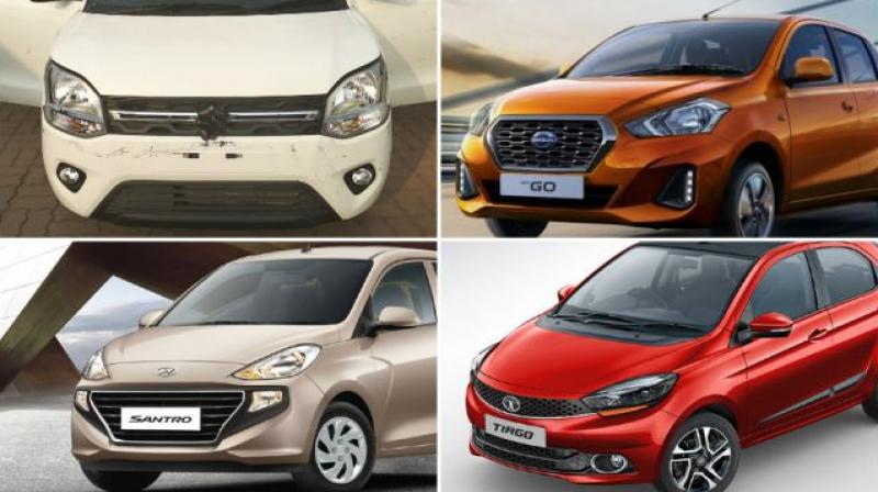 The WagonR is longer and taller than the Santro, but the Hyundai is wider. The WagonR is longer and taller than the Santro, but the Hyundai is wider.