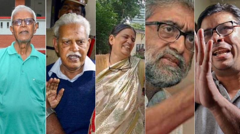 SC refused to interfere in arrest of activists -- Varavara Rao, Arun Ferreira, Vernon Gonsalves, Sudha Bharadwaj and Gautam Navlakha -- in Bhima-Koregaon case. (Photo: PTI) SC refused to interfere in arrest of activists -- Varavara Rao, Arun Ferreira, Vernon Gonsalves, Sudha Bharadwaj and Gautam Navlakha -- in Bhima-Koregaon case. (Photo: PTI)