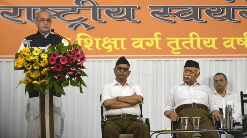The former president's decision to address RSS 'Shiksha Varg' and attend the organisation's drill on June 7 did not go down well with the Congress leaders initially, though the party, later, lauded Mukherjee's speech. (Photo: PTI | File) The former president's decision to address RSS 'Shiksha Varg' and attend the organisation's drill on June 7 did not go down well with the Congress leaders initially, though the party, later, lauded Mukherjee's speech. (Photo: PTI | File)