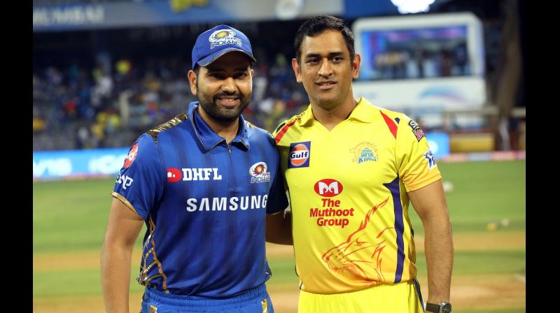 Mumbai Indians skipper Rohit Sharma (left) and CSK's captain M. S. Dhoni in this photo. -- Twitter Mumbai Indians skipper Rohit Sharma (left) and CSK's captain M. S. Dhoni in this photo. -- Twitter