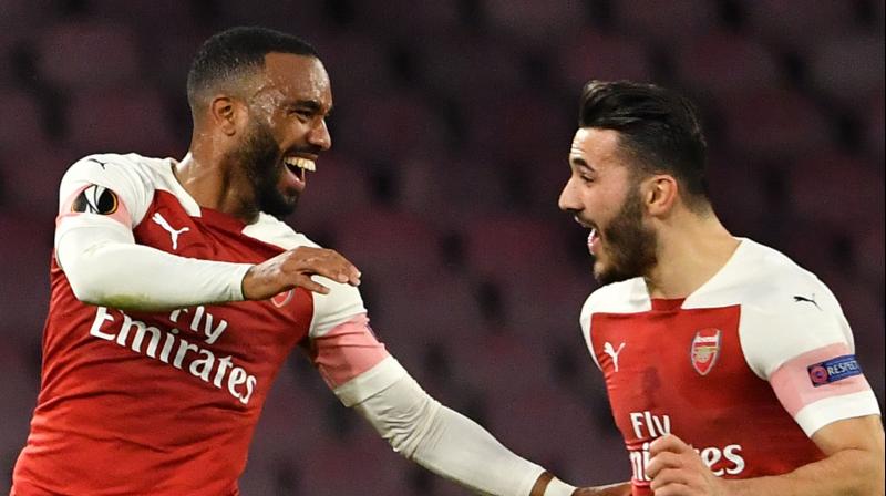 Alexandre Lacazette opened the scoring as he scored Arsenal's only goal in the second leg quarterfinal to guide the club towards the last four stage. (Photo: AFP) Alexandre Lacazette opened the scoring as he scored Arsenal's only goal in the second leg quarterfinal to guide the club towards the last four stage. (Photo: AFP)
