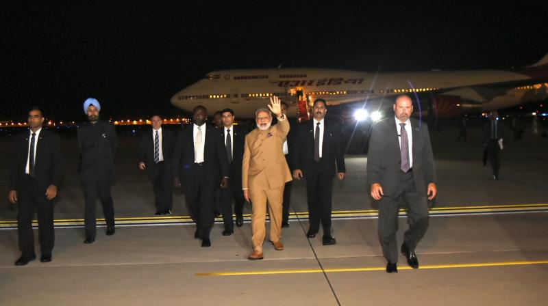 PM Narendra Modi arrives at Joint Base Andrews, Washington DC for 1st meeting with President Trump (Photo: PMO, Twitter) PM Narendra Modi arrives at Joint Base Andrews, Washington DC for 1st meeting with President Trump (Photo: PMO, Twitter)
