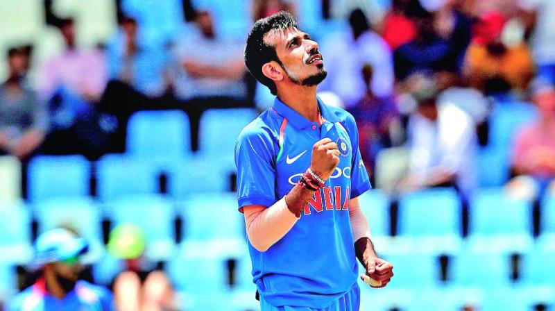 Yuzvendra Chahal celebrates his maiden five-for. Yuzvendra Chahal celebrates his maiden five-for.