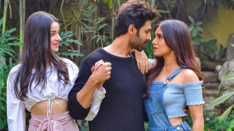 Ananya Panday, Kartik Aryan and Bhumi Pednekar. Ananya Panday, Kartik Aryan and Bhumi Pednekar.