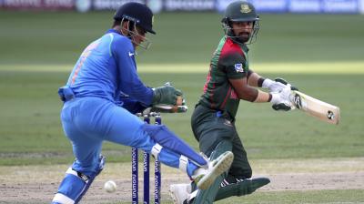 Mortaza’s wicket was Dhoni’s second stumping already in the match. Earlier, centurion Liton Das (121 runs) was dismissed in similar fashion when Dhoni stumped him, again off Kuldeep’s bowling.(Photo: AP)