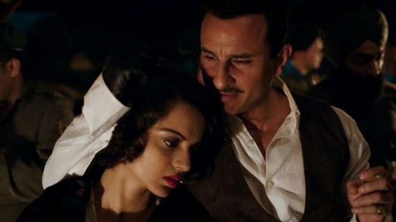 Saif Ali Khan and Kangana Ranaut from a still in 'Rangoon.' Saif Ali Khan and Kangana Ranaut from a still in 'Rangoon.'