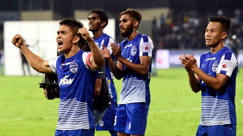 Sunil Chhetri struck in the 15th, 65th and 89th minute to seal the issue for the ISL debutants. (Photo: PTI) Sunil Chhetri struck in the 15th, 65th and 89th minute to seal the issue for the ISL debutants. (Photo: PTI)