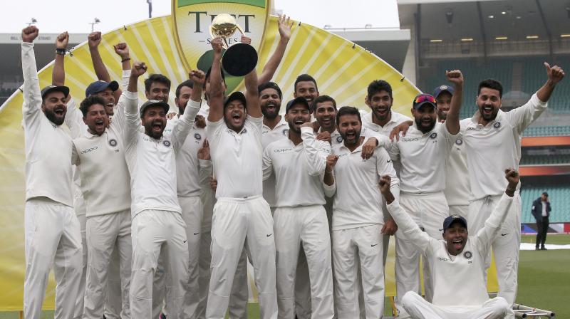 India registered its first-ever Test series triumph in Australia since the country's first visit way back in 1947-48, winning matches at Adelaide and Melbourne while losing at Perth before the rain-marred last Test at Sydney was drawn. (Photo: AP) India registered its first-ever Test series triumph in Australia since the country's first visit way back in 1947-48, winning matches at Adelaide and Melbourne while losing at Perth before the rain-marred last Test at Sydney was drawn. (Photo: AP)