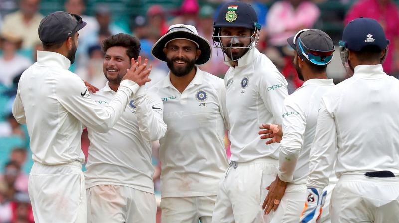 India's spinners had picked up five of the six wickets on Saturday, but under overcast skies when play finally began on day four Kohli took the new ball straight away and threw it to his quicks. (Photo: AFP) India's spinners had picked up five of the six wickets on Saturday, but under overcast skies when play finally began on day four Kohli took the new ball straight away and threw it to his quicks. (Photo: AFP)