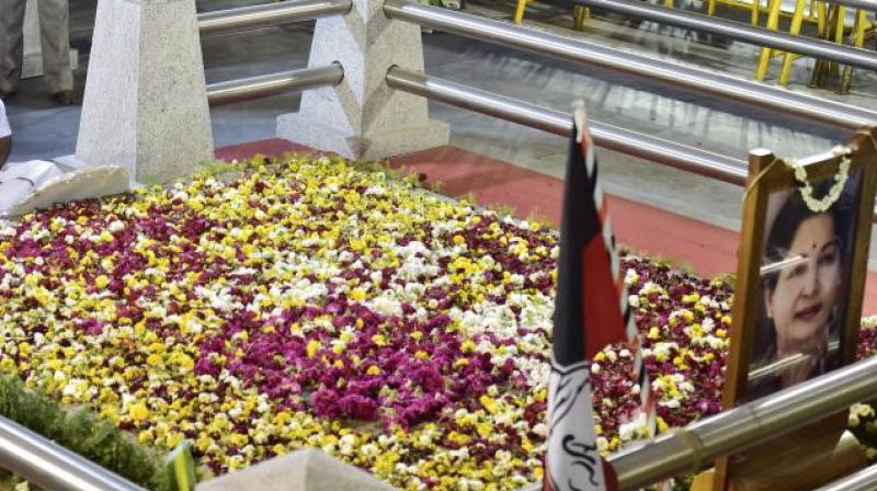 Late J Jayalalithaa's burial site at the Marina Beach in Chennai. (Photo: PTI) Late J Jayalalithaa's burial site at the Marina Beach in Chennai. (Photo: PTI)