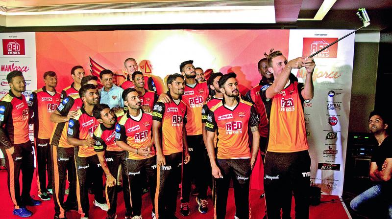 Sunrisers Hyderabad’s Alex Hales takes a selfie with team members in Hyderabad. (Photo: AP) Sunrisers Hyderabad’s Alex Hales takes a selfie with team members in Hyderabad. (Photo: AP)