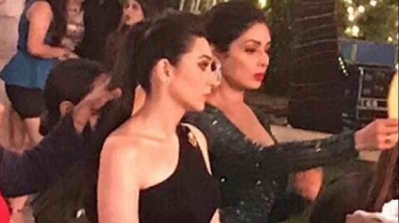 Karisma Kapoor with Sridevi on the sets of Zero. Karisma Kapoor with Sridevi on the sets of Zero.