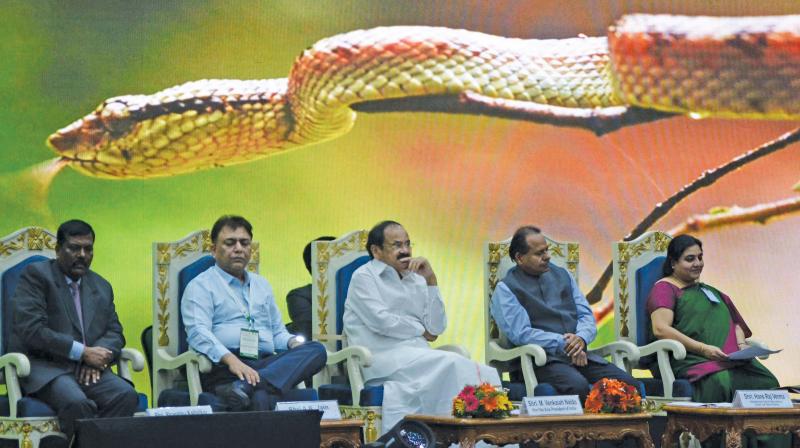 Vice President Venkaiah Naidu at the inaugural of the International Day for Biological Diversity on Wednesday. On his right is Anil Kumar Jain, chairman, NBA. On his left are Hans Raj Verma and Purvaja Ramachandran, secretary, NBA. —DC Vice President Venkaiah Naidu at the inaugural of the International Day for Biological Diversity on Wednesday. On his right is Anil Kumar Jain, chairman, NBA. On his left are Hans Raj Verma and Purvaja Ramachandran, secretary, NBA. —DC