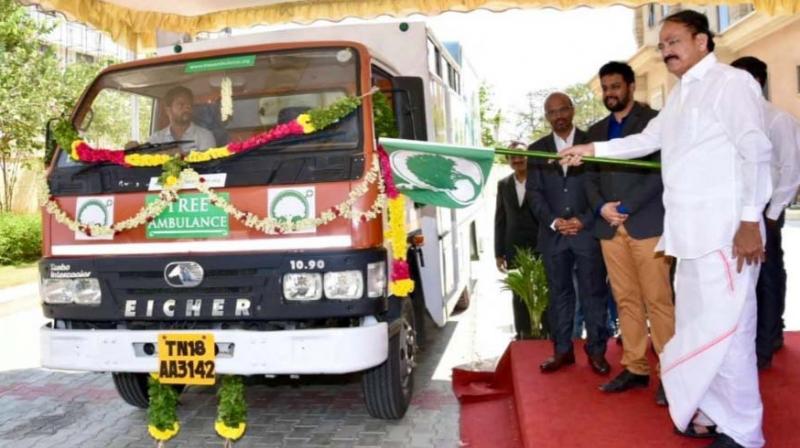 Vice President Venkaiah Naidu flagging off the tree ambulance. —DC Vice President Venkaiah Naidu flagging off the tree ambulance. —DC