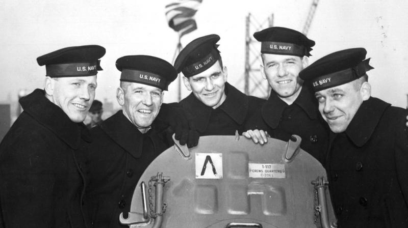 This Feb. 14, 1942 photo provided by the U.S. National Archives shows the five Sullivan brothers on board USS Juneau (CL-52) at the time of her commissioning ceremonies at the New York Navy Yard. The brothers who were all killed in the World War II sinking of the USS Juneau on Nov. 13, 1942 (Photo: AP) This Feb. 14, 1942 photo provided by the U.S. National Archives shows the five Sullivan brothers on board USS Juneau (CL-52) at the time of her commissioning ceremonies at the New York Navy Yard. The brothers who were all killed in the World War II sinking of the USS Juneau on Nov. 13, 1942 (Photo: AP)
