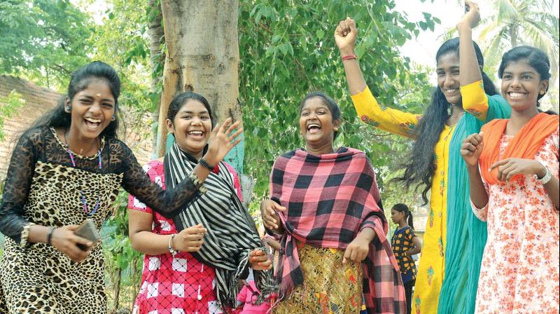 Students of the Lady Willingdon high school at Triplicane celebrate after seeing their results. (Photo: DC) Students of the Lady Willingdon high school at Triplicane celebrate after seeing their results. (Photo: DC)