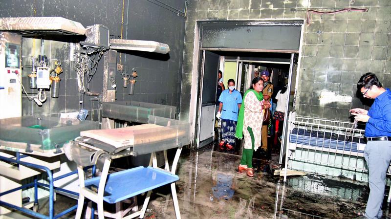 A fire broke out in the post operative ward & neonatal surgical ICU (paediatrics ward) at the Gandhi Hospital on Thursday afternoon. (Photo: S. Surender Reddy) A fire broke out in the post operative ward & neonatal surgical ICU (paediatrics ward) at the Gandhi Hospital on Thursday afternoon. (Photo: S. Surender Reddy)