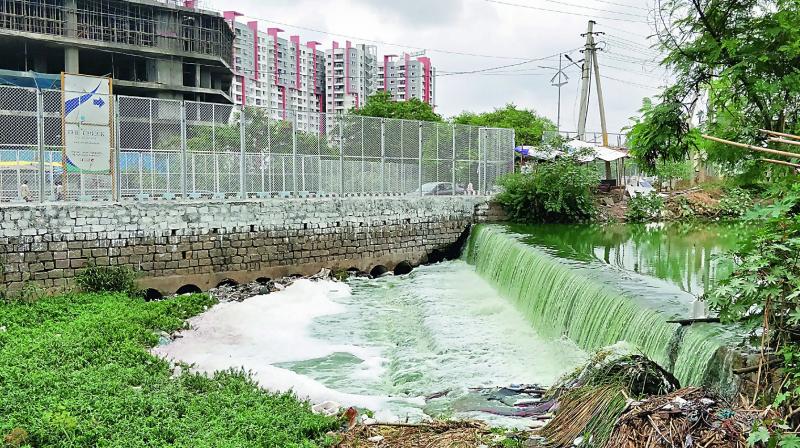 Foaming at IDL lake Kukatpally near Swan Lake apartments. Foaming at IDL lake Kukatpally near Swan Lake apartments.