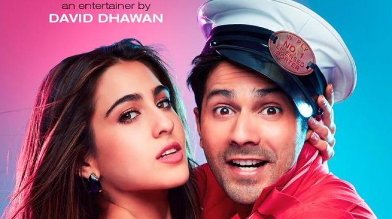 Varun Dhawan and Sara Ali Khan featuring in Coolie No 1 poster. Varun Dhawan and Sara Ali Khan featuring in Coolie No 1 poster.