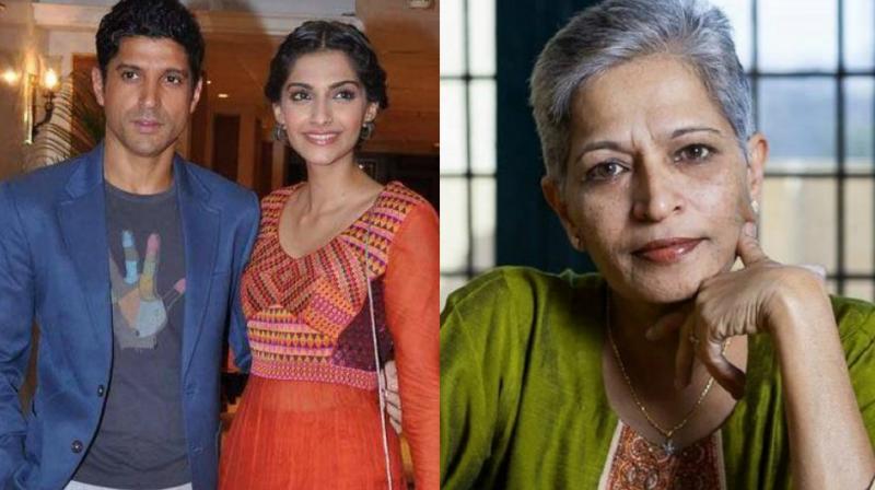 Sonam Kapoor, Farhan Akhtar were among the celebrities who expressed shock and anger at Gauri Lankesh's murder. Sonam Kapoor, Farhan Akhtar were among the celebrities who expressed shock and anger at Gauri Lankesh's murder.
