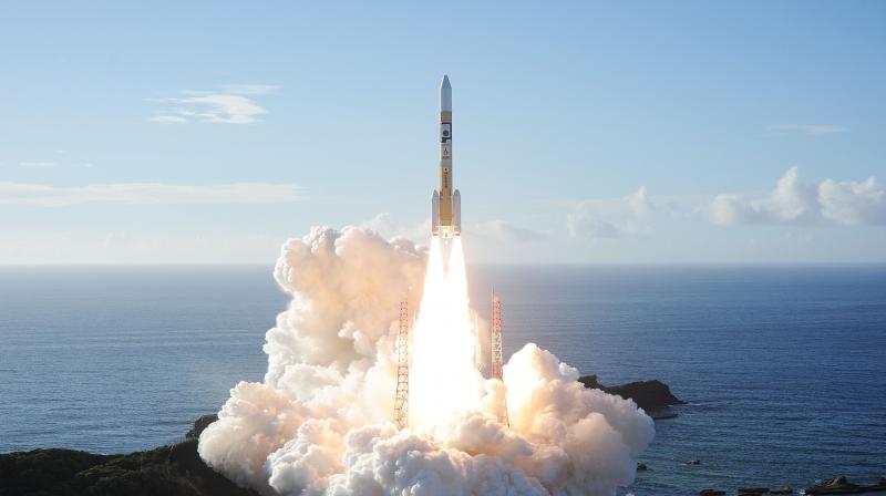 An H-2A rocket carrying the Hope Probe known as \Al-Amal\ in Arabic, developed by the Mohammed Bin Rashid Space Centre (MBRSC) in the United Arab Emirates (UAE) to explore Mars, blasts off from Tanegashima Space Centre in southwestern Japan. (Handout photograph released by Mitsubishi Heavy Industries via AFP)