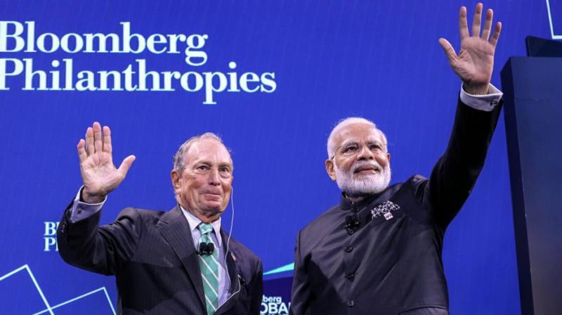 Prime Minister Narendra Modi with CEO of Bloomberg Michael Bloomberg (L) at Global Business Forum in New York, Sept. 25, 2019. (PTI) Prime Minister Narendra Modi with CEO of Bloomberg Michael Bloomberg (L) at Global Business Forum in New York, Sept. 25, 2019. (PTI)