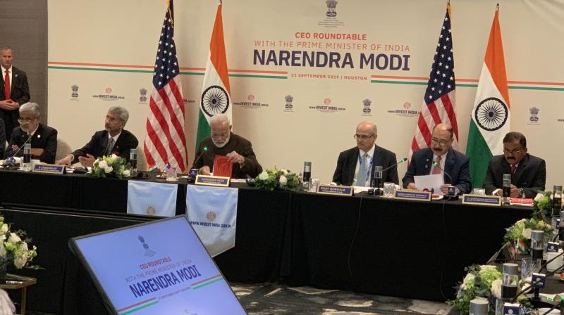 Earlier, the Prime Minister's Office (PMO) had posted on Twitter a couple of photographs of Modi's meeting with the chief executive officers (CEOs) of some of the top oil companies based in the US. (Photo: Twitter) Earlier, the Prime Minister's Office (PMO) had posted on Twitter a couple of photographs of Modi's meeting with the chief executive officers (CEOs) of some of the top oil companies based in the US. (Photo: Twitter)