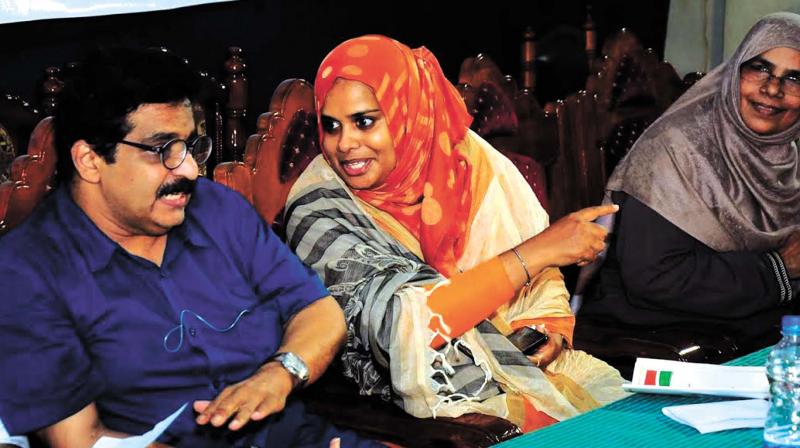 Women’s Welfare Association of Kerala (WWAF) president Adv Laila Ashraf has a word with M.K Muneer MLA at the venue of the seminar conducted by WWAF in Kozhikode on Saturday. (Photo: DC) Women’s Welfare Association of Kerala (WWAF) president Adv Laila Ashraf has a word with M.K Muneer MLA at the venue of the seminar conducted by WWAF in Kozhikode on Saturday. (Photo: DC)