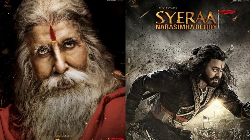 Amitabh Bachchan and Chiranjeevi in the posters of Sye Raa Narasimha Reddy. Amitabh Bachchan and Chiranjeevi in the posters of Sye Raa Narasimha Reddy.