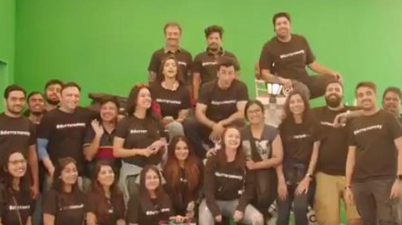 Screenshot from Dutt biopic wrap announcement. Screenshot from Dutt biopic wrap announcement.