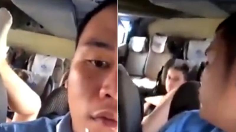 The bus going from Bangkok to Sukhothai province had a female traveller sitting in the back seat while her feet were raised above the seat. (Photo: Facebook) The bus going from Bangkok to Sukhothai province had a female traveller sitting in the back seat while her feet were raised above the seat. (Photo: Facebook)