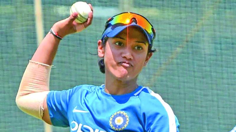Smrithi Mandhana during a training session on Wednesday (Photo: AP) Smrithi Mandhana during a training session on Wednesday (Photo: AP)