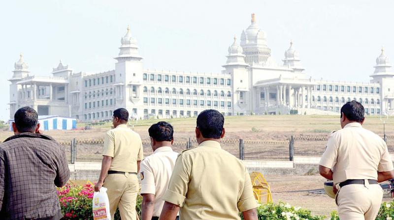 Preparations are on in full swing for the winter session at Suvarna Vidhana Soudha Belagavi on Monday. (Photo: KPN) Preparations are on in full swing for the winter session at Suvarna Vidhana Soudha Belagavi on Monday. (Photo: KPN)