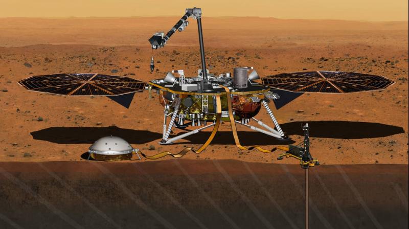 This artist's concept from August 2015 depicts NASA's InSight Mars lander fully deployed for studying the deep interior of Mars. The mission will launch during the period March 4 to March 30, 2016, and land on Mars Sept. 28, 2016. (Photo: NASA) This artist's concept from August 2015 depicts NASA's InSight Mars lander fully deployed for studying the deep interior of Mars. The mission will launch during the period March 4 to March 30, 2016, and land on Mars Sept. 28, 2016. (Photo: NASA)