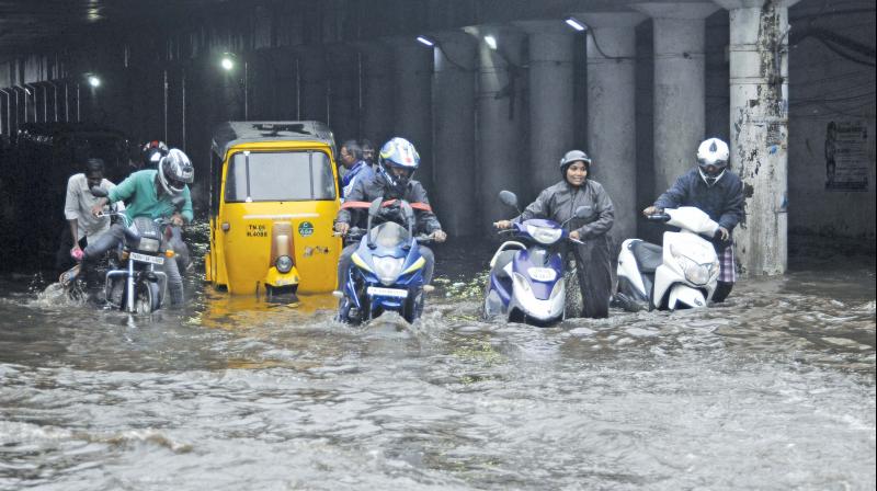 Water logging at Gengu Reddy subway, Egmore, on Thursday.(Photo: DC) Water logging at Gengu Reddy subway, Egmore, on Thursday.(Photo: DC)
